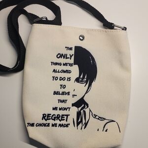 Levi Ackerman Attack On Titan Print Canvas Crossbody Bag - Cream & Black